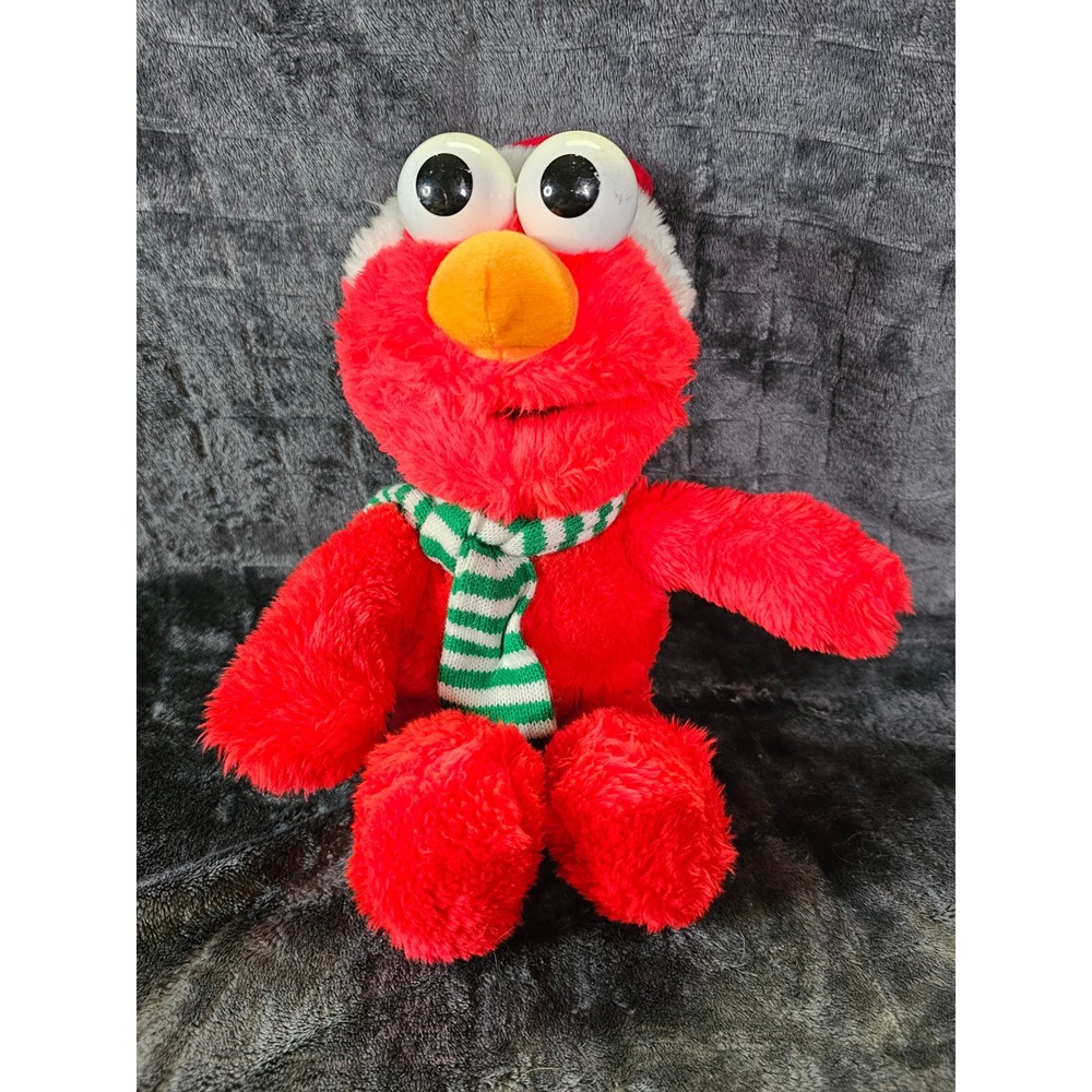 Tyco 1997 Christmas Elmo with Scarf & Santa Hat 15" Plush -‎ Vintage
